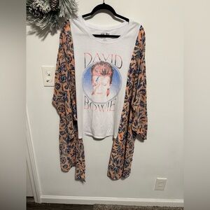 Custom David Bowie Graphic Tee with Floral Kimono Handmade